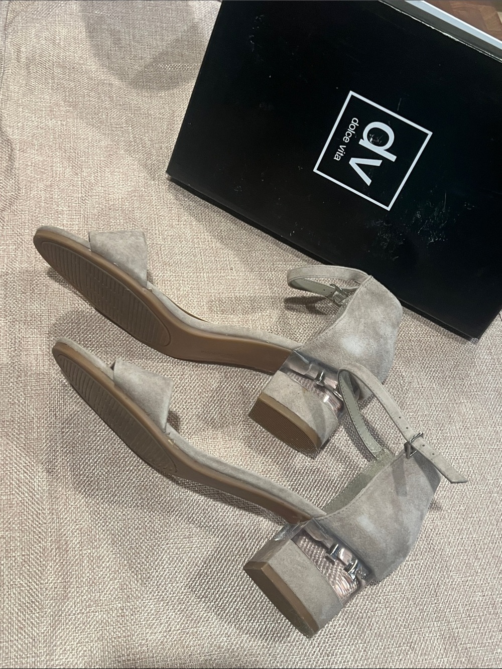 Bella Vita Taupe Suede Ankle-Strap With Lucite Block Heels
